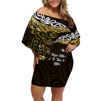 New Zealand Matariki Off Shoulder Short Dress Maori New Year Silver Fern And Lizard - Gold LT14 Women Gold - Polynesian Pride