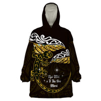 New Zealand Matariki Wearable Blanket Hoodie Maori New Year Silver Fern And Lizard - Gold