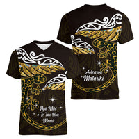 New Zealand Matariki Women V-Neck T-Shirt Maori New Year Silver Fern And Lizard - Gold