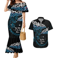 New Zealand Matariki Couples Matching Mermaid Dress and Hawaiian Shirt Maori New Year Silver Fern And Lizard - Turquosie LT14 Turquoise - Polynesian Pride