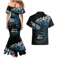 New Zealand Matariki Couples Matching Mermaid Dress and Hawaiian Shirt Maori New Year Silver Fern And Lizard - Turquosie LT14 - Polynesian Pride
