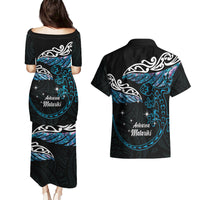 New Zealand Matariki Couples Matching Puletasi and Hawaiian Shirt Maori New Year Silver Fern And Lizard - Turquosie LT14 - Polynesian Pride