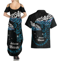 New Zealand Matariki Couples Matching Summer Maxi Dress and Hawaiian Shirt Maori New Year Silver Fern And Lizard - Turquosie LT14 - Polynesian Pride