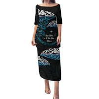 New Zealand Matariki Puletasi Maori New Year Silver Fern And Lizard - Turquosie LT14 Long Dress Turquoise - Polynesian Pride