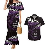 New Zealand Matariki Couples Matching Mermaid Dress and Hawaiian Shirt Maori New Year Silver Fern And Lizard - Purple LT14 Purple - Polynesian Pride