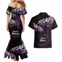 New Zealand Matariki Couples Matching Mermaid Dress and Hawaiian Shirt Maori New Year Silver Fern And Lizard - Purple LT14 - Polynesian Pride