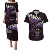 New Zealand Matariki Couples Matching Puletasi and Hawaiian Shirt Maori New Year Silver Fern And Lizard - Purple LT14 Purple - Polynesian Pride