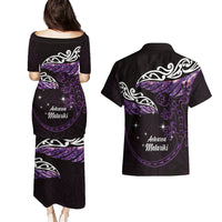 New Zealand Matariki Couples Matching Puletasi and Hawaiian Shirt Maori New Year Silver Fern And Lizard - Purple LT14 - Polynesian Pride