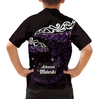 New Zealand Matariki Kid Hawaiian Shirt Maori New Year Silver Fern And Lizard - Purple