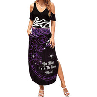 New Zealand Matariki Summer Maxi Dress Maori New Year Silver Fern And Lizard - Purple LT14 Women Purple - Polynesian Pride