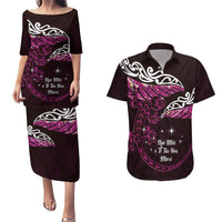 New Zealand Matariki Couples Matching Puletasi and Hawaiian Shirt Maori New Year Silver Fern And Lizard - Pink LT14 Pink - Polynesian Pride