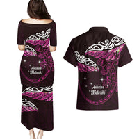 New Zealand Matariki Couples Matching Puletasi and Hawaiian Shirt Maori New Year Silver Fern And Lizard - Pink LT14 - Polynesian Pride