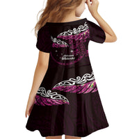 New Zealand Matariki Kid Short Sleeve Dress Maori New Year Silver Fern And Lizard - Pink LT14 - Polynesian Pride