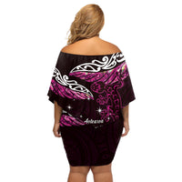 New Zealand Matariki Off Shoulder Short Dress Maori New Year Silver Fern And Lizard - Pink LT14 - Polynesian Pride