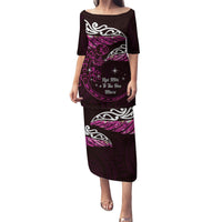 New Zealand Matariki Puletasi Maori New Year Silver Fern And Lizard - Pink LT14 Long Dress Pink - Polynesian Pride