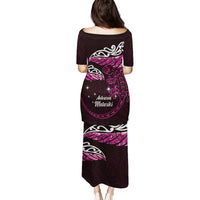 New Zealand Matariki Puletasi Maori New Year Silver Fern And Lizard - Pink LT14 - Polynesian Pride