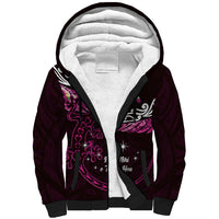 New Zealand Matariki Sherpa Hoodie Maori New Year Silver Fern And Lizard - Pink LT14 Unisex Pink - Polynesian Pride