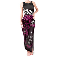 New Zealand Matariki Tank Maxi Dress Maori New Year Silver Fern And Lizard - Pink LT14 Women Pink - Polynesian Pride