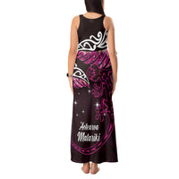 New Zealand Matariki Tank Maxi Dress Maori New Year Silver Fern And Lizard - Pink LT14 - Polynesian Pride