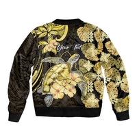 Personalised Aloha Hawaii Oahu Island Bomber Jacket Gathering Place Sea Turtle Ilima Flowers