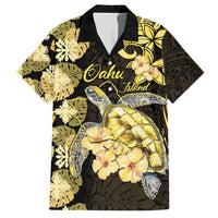 Personalised Aloha Hawaii Oahu Island Family Matching Short Sleeve Bodycon Dress and Hawaiian Shirt Gathering Place Sea Turtle Ilima Flowers