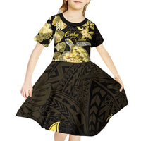 Personalised Aloha Hawaii Oahu Island Kid Short Sleeve Dress Gathering Place Sea Turtle Ilima Flowers