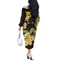 Personalised Aloha Hawaii Oahu Island Off The Shoulder Long Sleeve Dress Gathering Place Sea Turtle Ilima Flowers