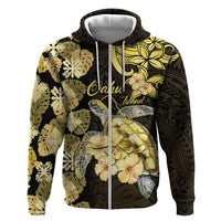 Personalised Aloha Hawaii Oahu Island Zip Hoodie Gathering Place Sea Turtle Ilima Flowers