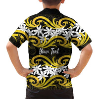 Personalised Cook Islands Aitutaki Family Matching Off Shoulder Short Dress and Hawaiian Shirt Tiare Maori Polynesian Waves Tattoo LT14 - Polynesian Pride