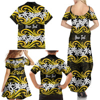 Personalised Cook Islands Aitutaki Family Matching Summer Maxi Dress and Hawaiian Shirt Tiare Maori Polynesian Waves Tattoo LT14 - Polynesian Pride
