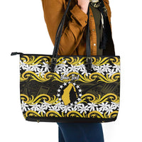 Personalised Cook Islands Aitutaki Leather Tote Bag Tiare Maori Polynesian Waves Tattoo