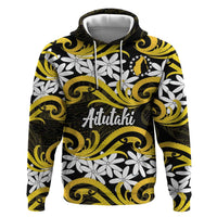 Personalised Cook Islands Aitutaki Zip Hoodie Tiare Maori Polynesian Waves Tattoo LT14 Pullover Hoodie Yellow - Polynesian Pride