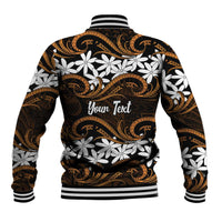 Personalised Cook Islands Rakahanga Baseball Jacket Tiare Maori Polynesian Waves Tattoo