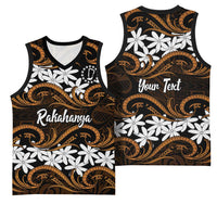 Personalised Cook Islands Rakahanga Basketball Jersey Tiare Maori Polynesian Waves Tattoo