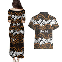 Personalised Cook Islands Rakahanga Couples Matching Puletasi and Hawaiian Shirt Tiare Maori Polynesian Waves Tattoo LT14 - Polynesian Pride