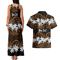 Personalised Cook Islands Rakahanga Couples Matching Tank Maxi Dress and Hawaiian Shirt Tiare Maori Polynesian Waves Tattoo LT14 - Polynesian Pride
