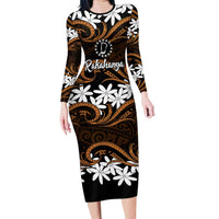 Personalised Cook Islands Rakahanga Long Sleeve Bodycon Dress Tiare Maori Polynesian Waves Tattoo