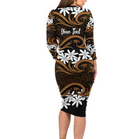 Personalised Cook Islands Rakahanga Long Sleeve Bodycon Dress Tiare Maori Polynesian Waves Tattoo