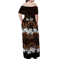 Personalised Cook Islands Rakahanga Off Shoulder Maxi Dress Tiare Maori Polynesian Waves Tattoo