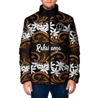 Personalised Cook Islands Rakahanga Padded Jacket Tiare Maori Polynesian Waves Tattoo LT14 Men Orange - Polynesian Pride