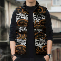 Personalised Cook Islands Rakahanga Sleeveless Puffer Jacket Tiare Maori Polynesian Waves Tattoo