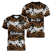Personalised Cook Islands Rakahanga Women V-Neck T-Shirt Tiare Maori Polynesian Waves Tattoo LT14 - Polynesian Pride