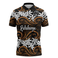 Personalised Cook Islands Rakahanga Zipper Polo Shirt Tiare Maori Polynesian Waves Tattoo