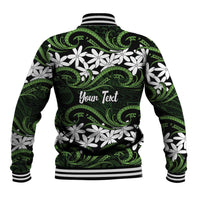 Personalised Cook Islands Palmerston Baseball Jacket Tiare Maori Polynesian Waves Tattoo