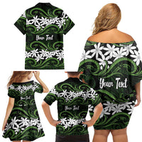 Personalised Cook Islands Palmerston Family Matching Off Shoulder Short Dress and Hawaiian Shirt Tiare Maori Polynesian Waves Tattoo LT14 - Polynesian Pride