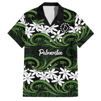 Personalised Cook Islands Palmerston Family Matching Off Shoulder Short Dress and Hawaiian Shirt Tiare Maori Polynesian Waves Tattoo LT14 Dad's Shirt - Short Sleeve Green - Polynesian Pride