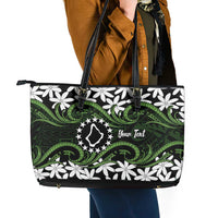 Personalised Cook Islands Palmerston Leather Tote Bag Tiare Maori Polynesian Waves Tattoo