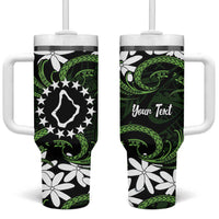 Personalised Cook Islands Palmerston Tumbler With Handle Tiare Maori Polynesian Waves Tattoo