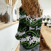 Personalised Cook Islands Palmerston Women Casual Shirt Tiare Maori Polynesian Waves Tattoo