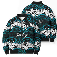 Personalised Cook Islands Penrhyn Atoll Bomber Puffer Jacket Tiare Maori Polynesian Waves Tattoo LT14 - Polynesian Pride